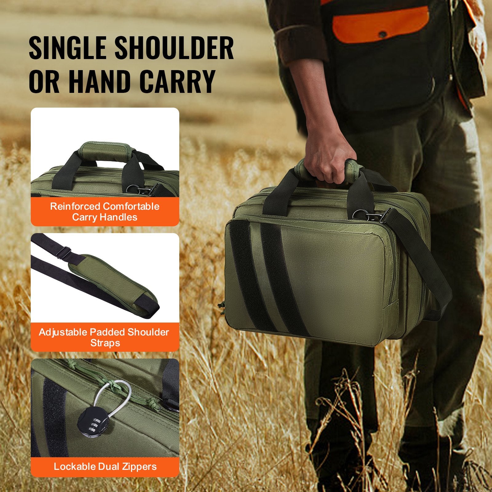 Range Bag for 2 Pistols Tactical Gun Bag 2 Built-in Pistol Bags Green V952-SQBLS332023CK4MQXV0