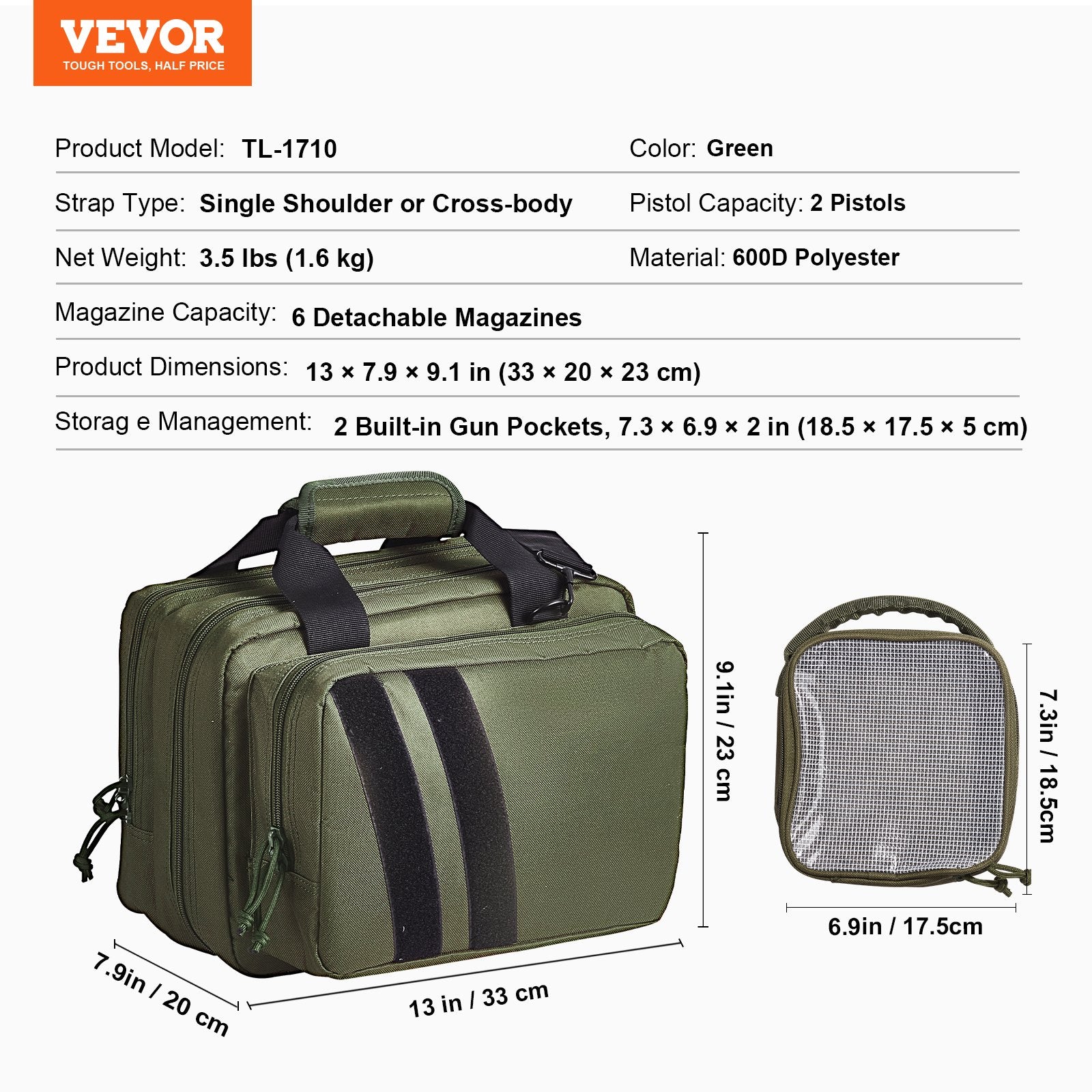 Range Bag for 2 Pistols Tactical Gun Bag 2 Built-in Pistol Bags Green V952-SQBLS332023CK4MQXV0