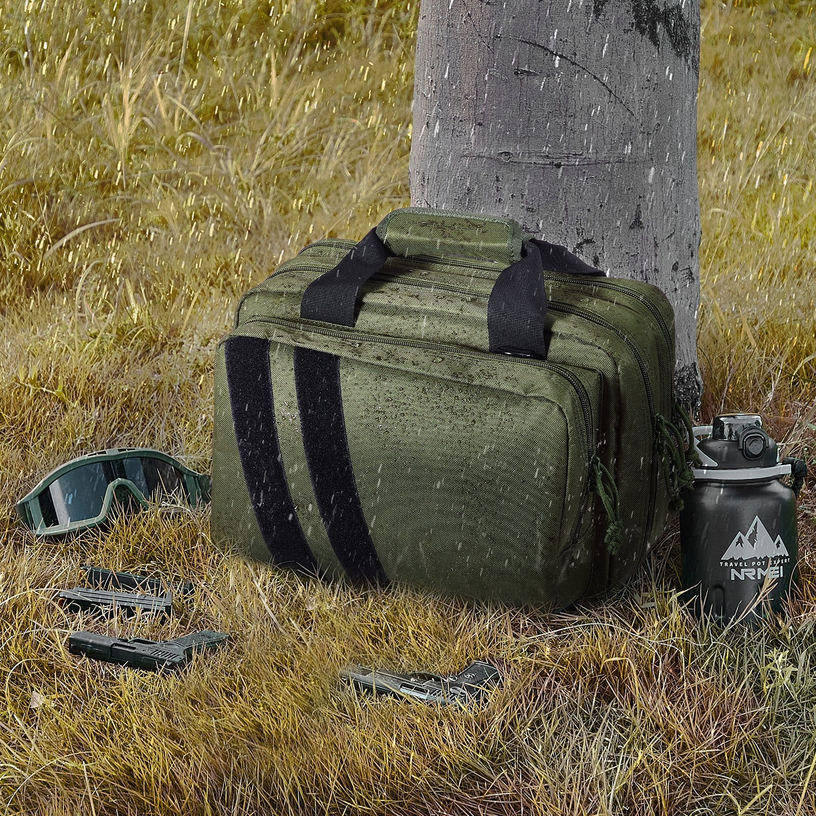 Range Bag for 2 Pistols Tactical Gun Bag 2 Built-in Pistol Bags Green V952-SQBLS332023CK4MQXV0