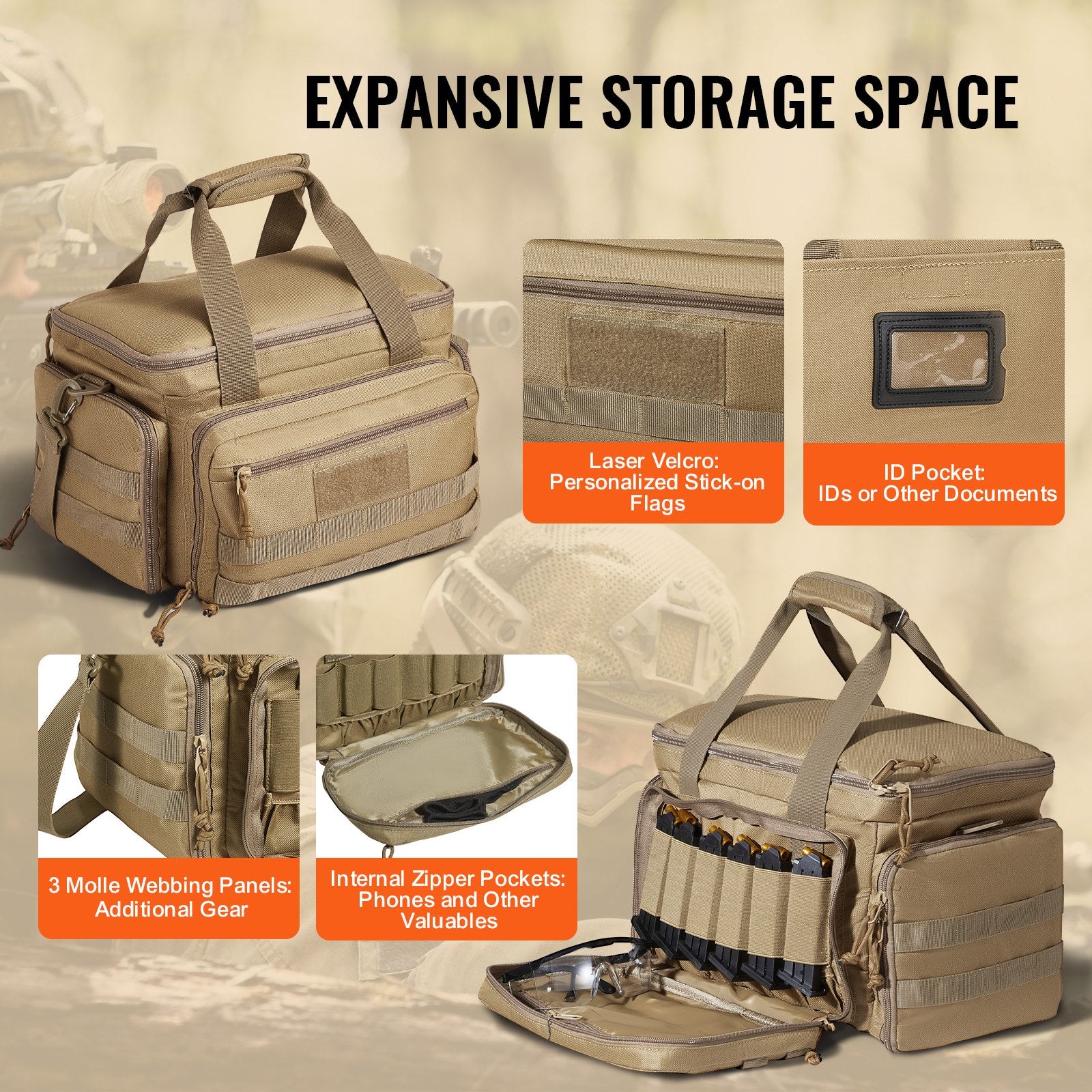 Range Bag for 4 Pistols, Tactical Gun Range Bag with 3 Detachable Baffles & 6 Magazines, Firearm Shooting V952-SQBLS362631C0I5U2V0