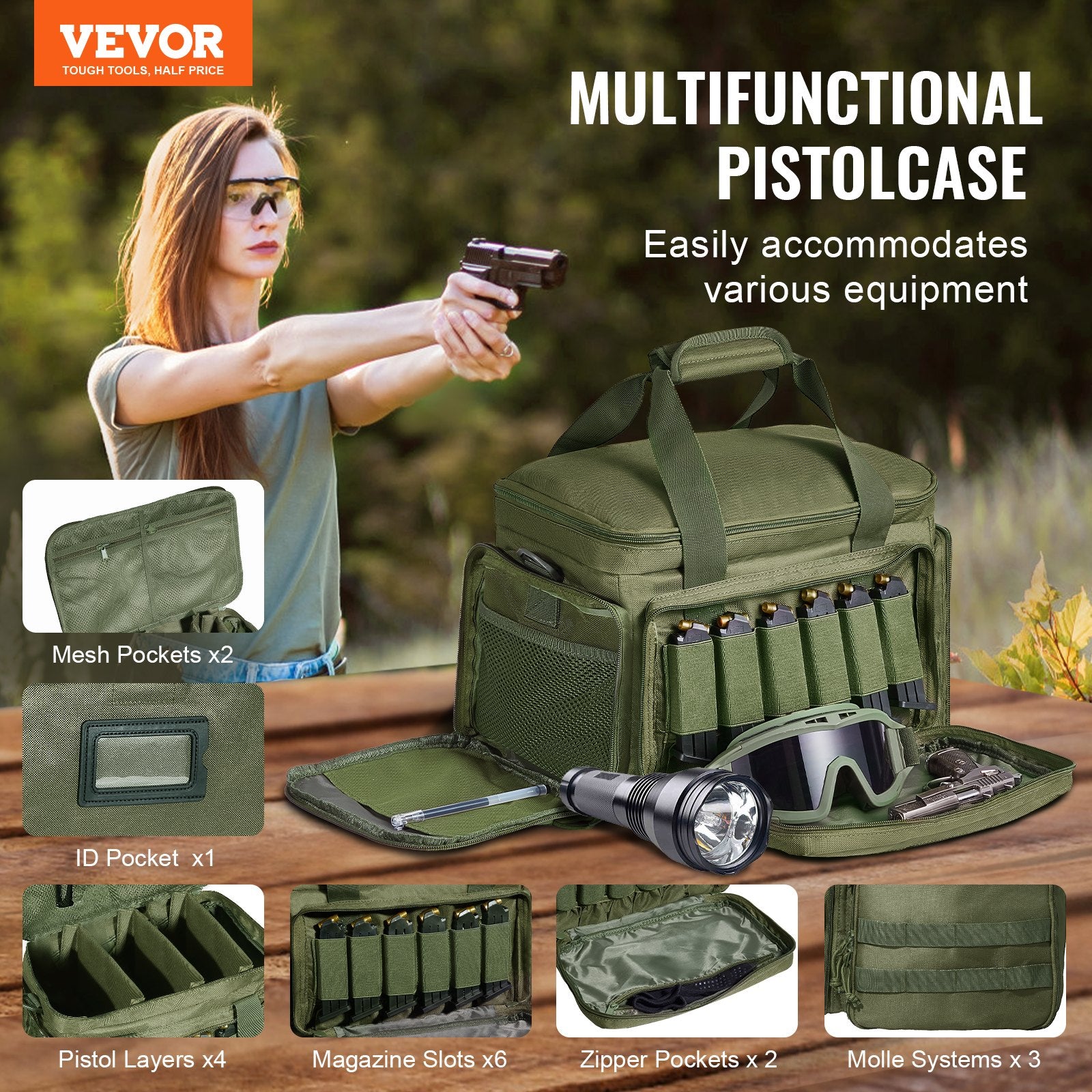 Soft Pistol Case for 4 Pistols Handgun Bag Outdoor Hunting Shooting Green V952-SQBLS372623CY2L51V0