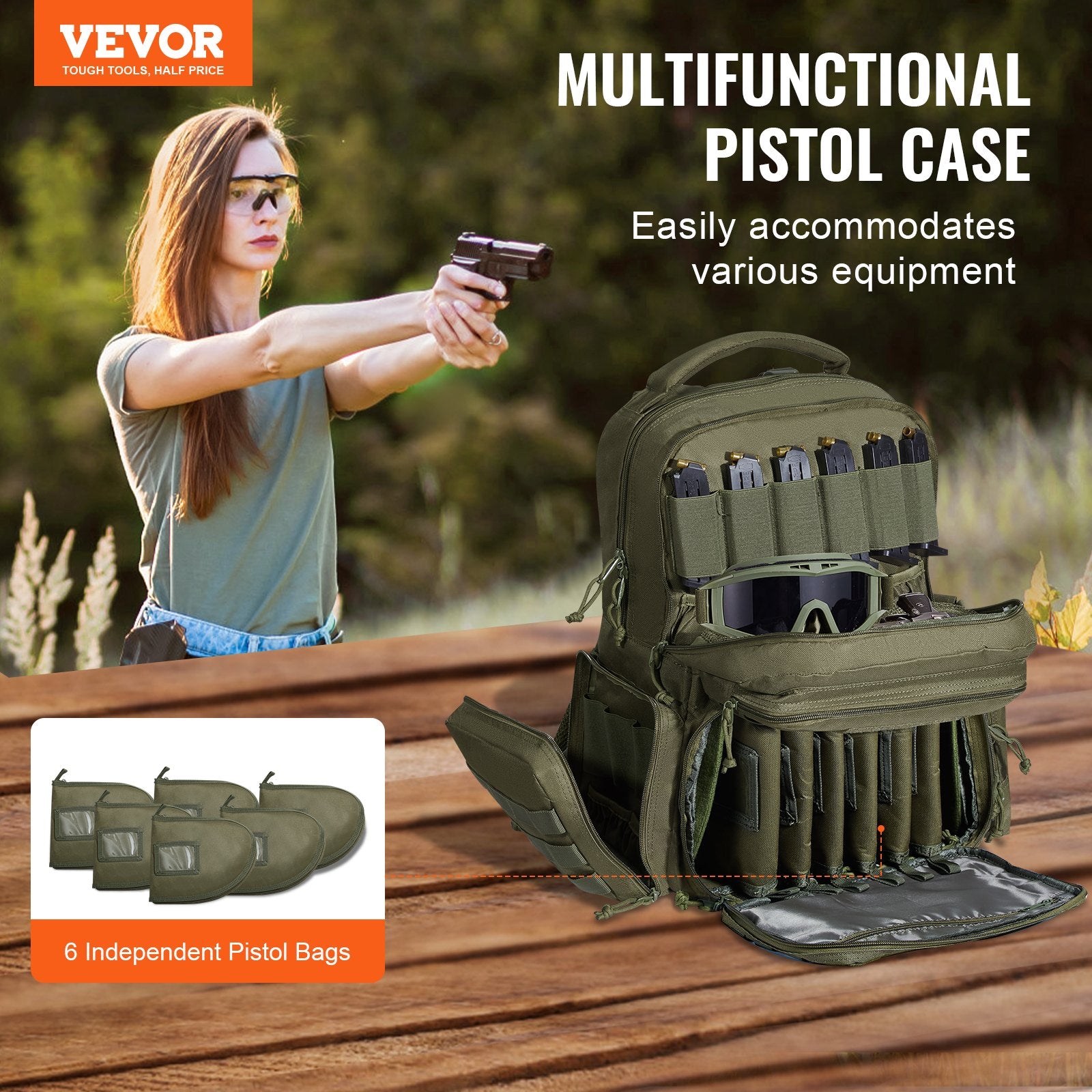 Tactical Range Backpack for 6 Pistols Gun Backpack Green V952-SQBLS422348CMM4IRV0