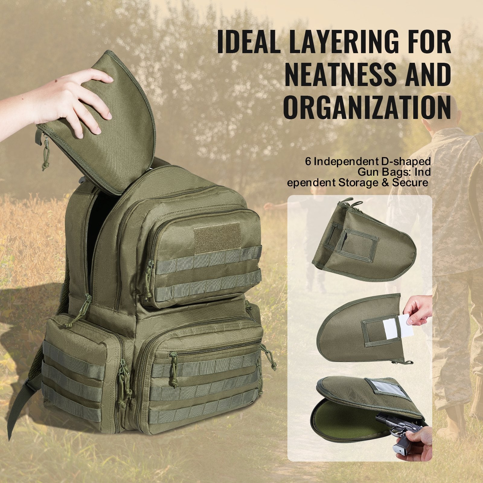 Tactical Range Backpack for 6 Pistols Gun Backpack Green V952-SQBLS422348CMM4IRV0