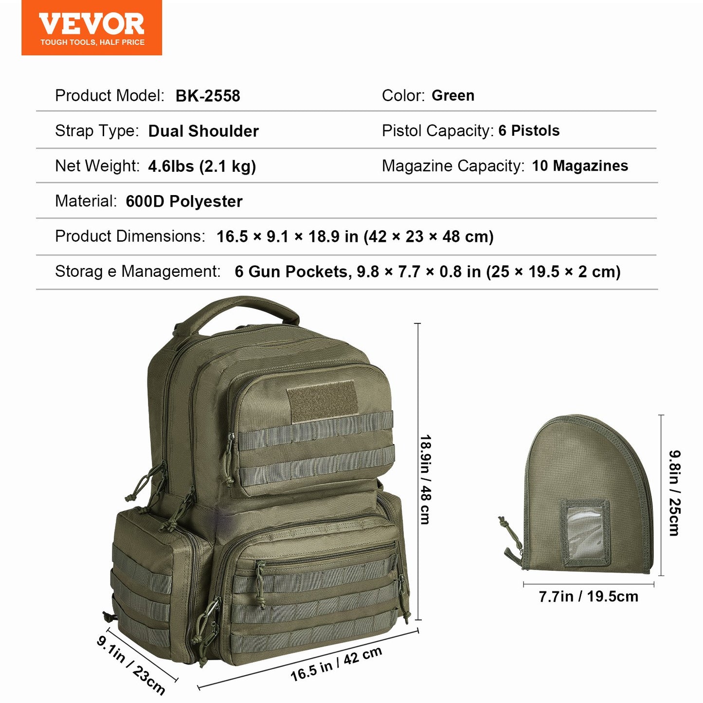 Tactical Range Backpack for 6 Pistols Gun Backpack Green V952-SQBLS422348CMM4IRV0