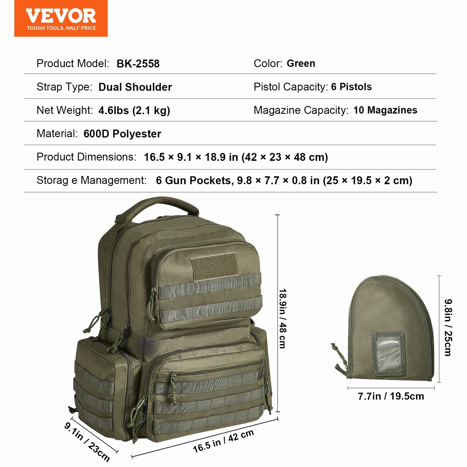 Tactical Range Backpack for 6 Pistols Gun Backpack Green V952-SQBLS422348CMM4IRV0
