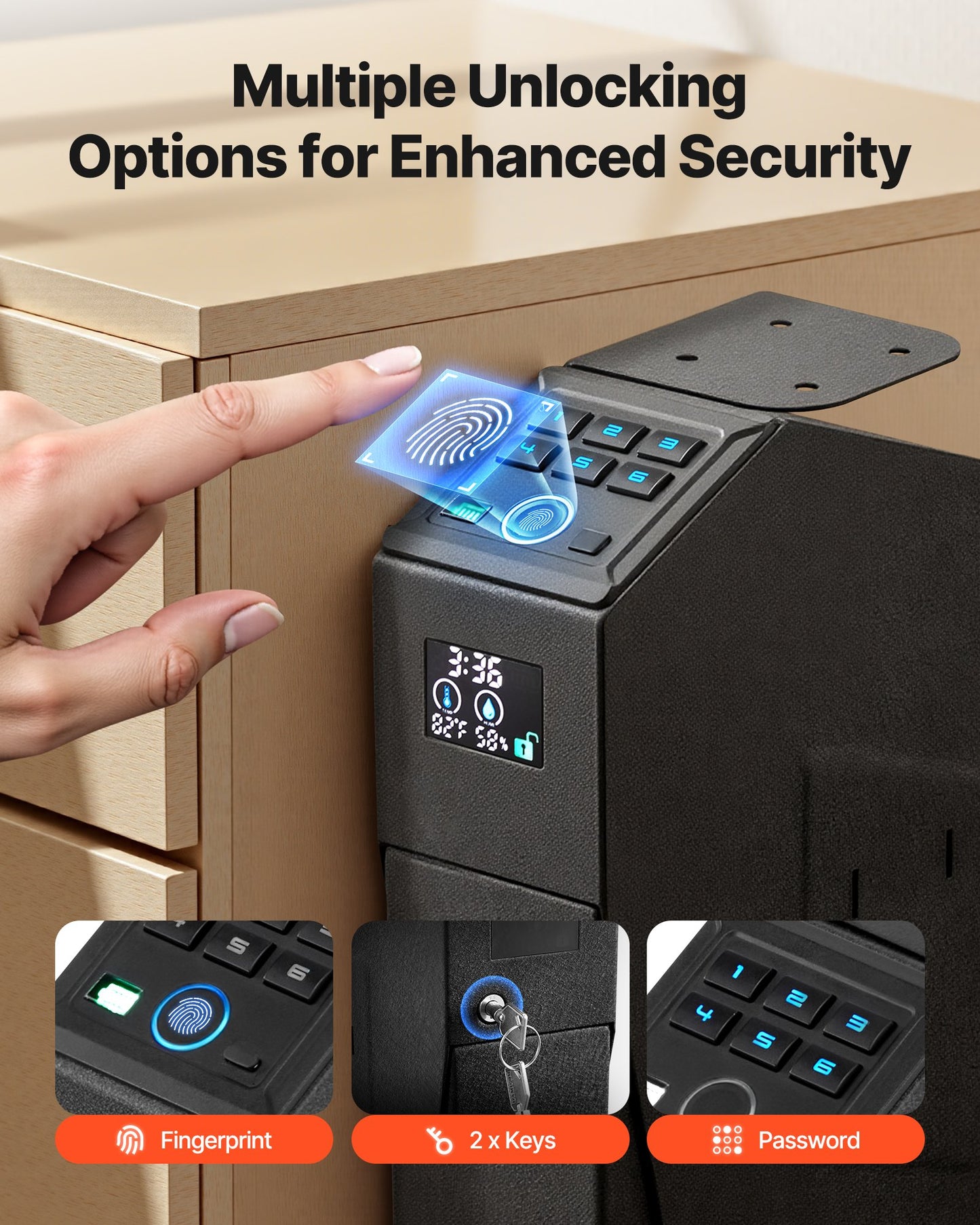 Gun Safe, Slider Handgun Gun Safe with Screen, Fingerprint/Password/Key, 3-Way Quick Access Firearm Case Box V952-SQBXHCDPMK00UX2ZU001V0