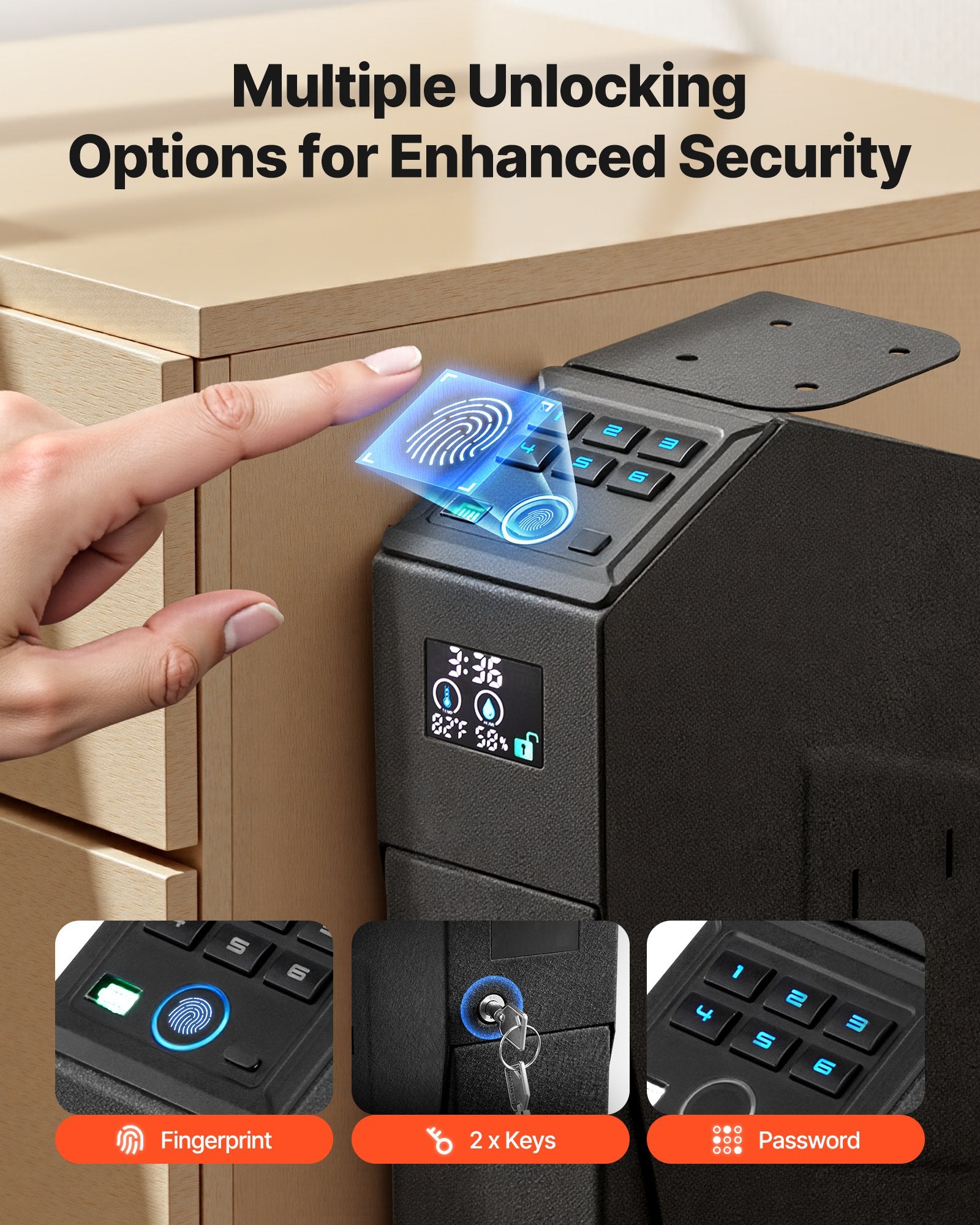 Gun Safe, Slider Handgun Gun Safe with Screen, Fingerprint/Password/Key, 3-Way Quick Access Firearm Case Box V952-SQBXHCDPMK00UX2ZU001V0