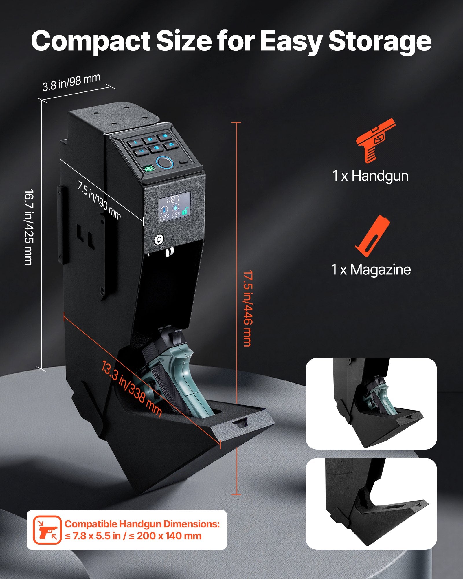 Gun Safe, Slider Handgun Gun Safe with Screen, Fingerprint/Password/Key, 3-Way Quick Access Firearm Case Box V952-SQBXHCDPMK00UX2ZU001V0