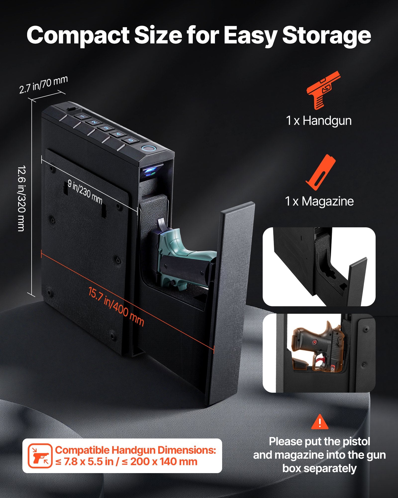 Gun Safe, Slider Handgun Gun Safe with Fingerprint/Password/Key, 3-Way Quick Access Firearm Case Box with V952-SQBXHCHDDGK0KW4MX001V0