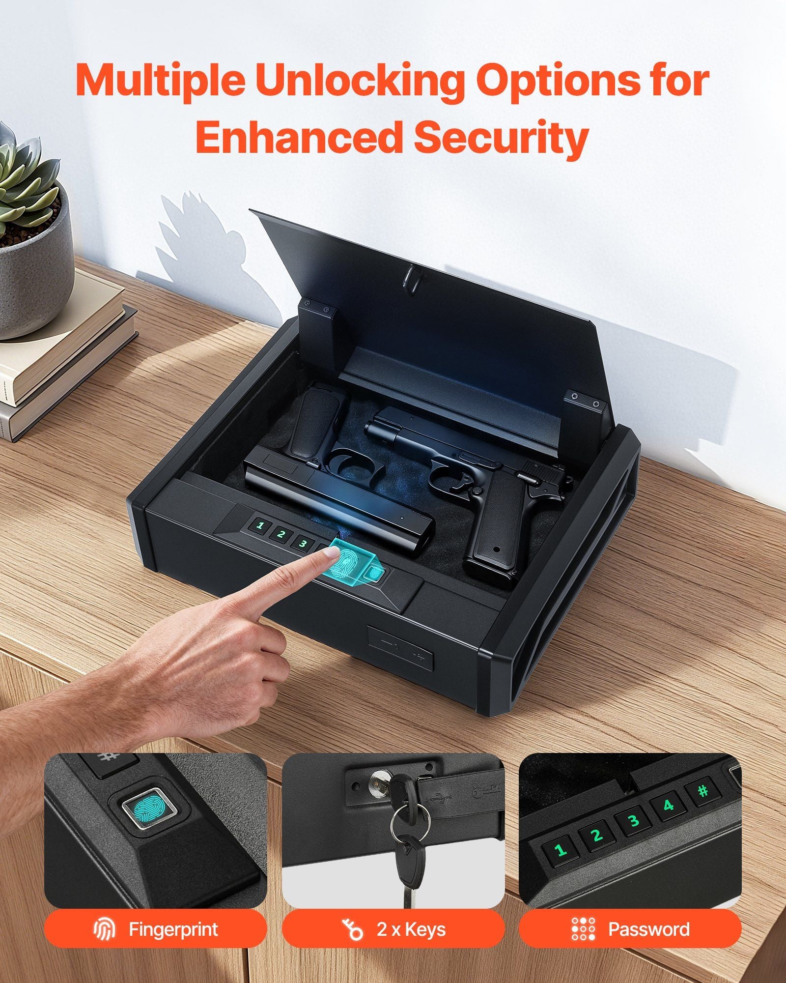 Gun Safe, Heavy Duty Handgun Safe with Fingerprint/Password/Key, 3-Way Quick Access Firearm Case Box with V952-SQBXHSKPTK00GDMH0001V0