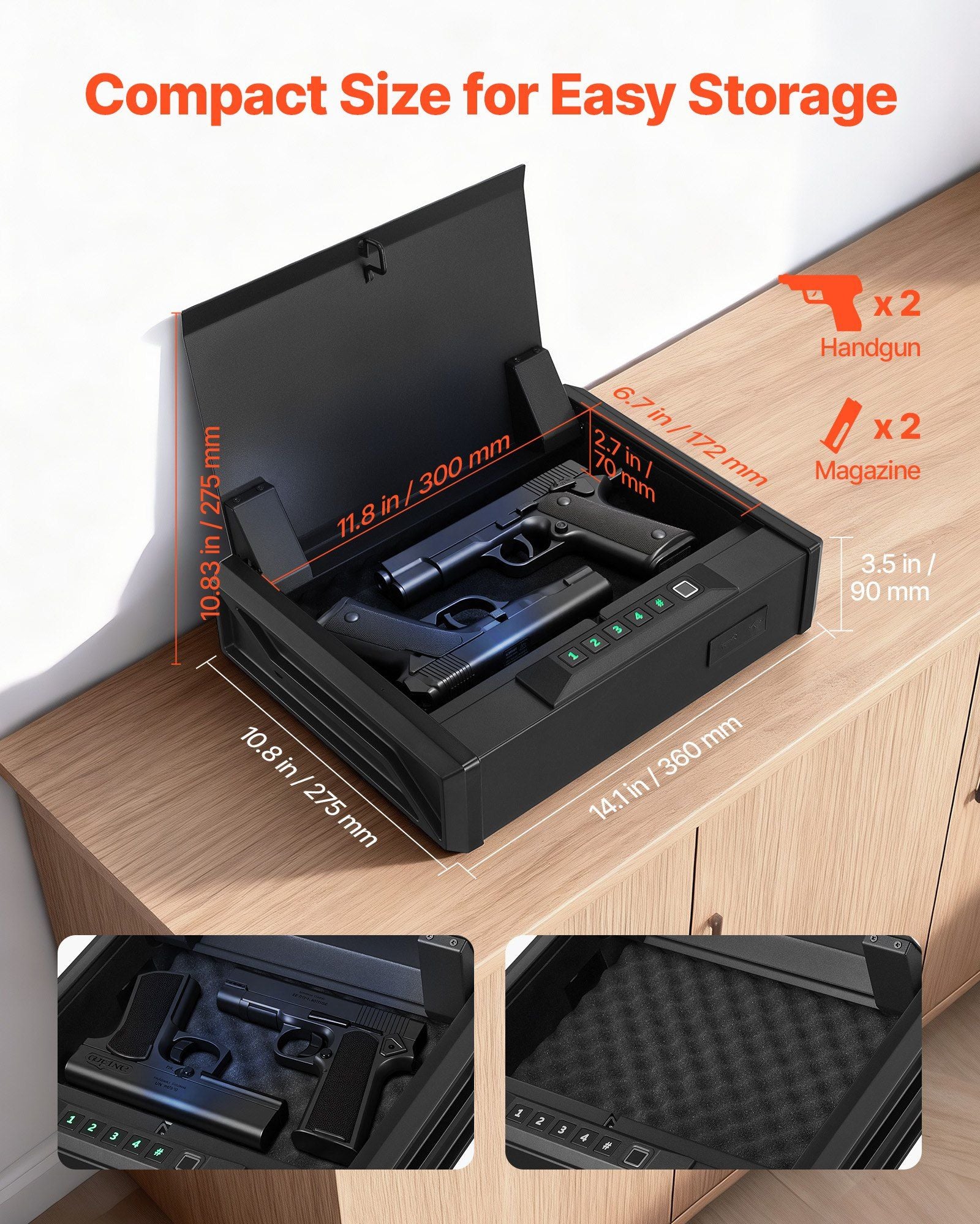Gun Safe, Heavy Duty Handgun Safe with Fingerprint/Password/Key, 3-Way Quick Access Firearm Case Box with V952-SQBXHSKPTK00GDMH0001V0