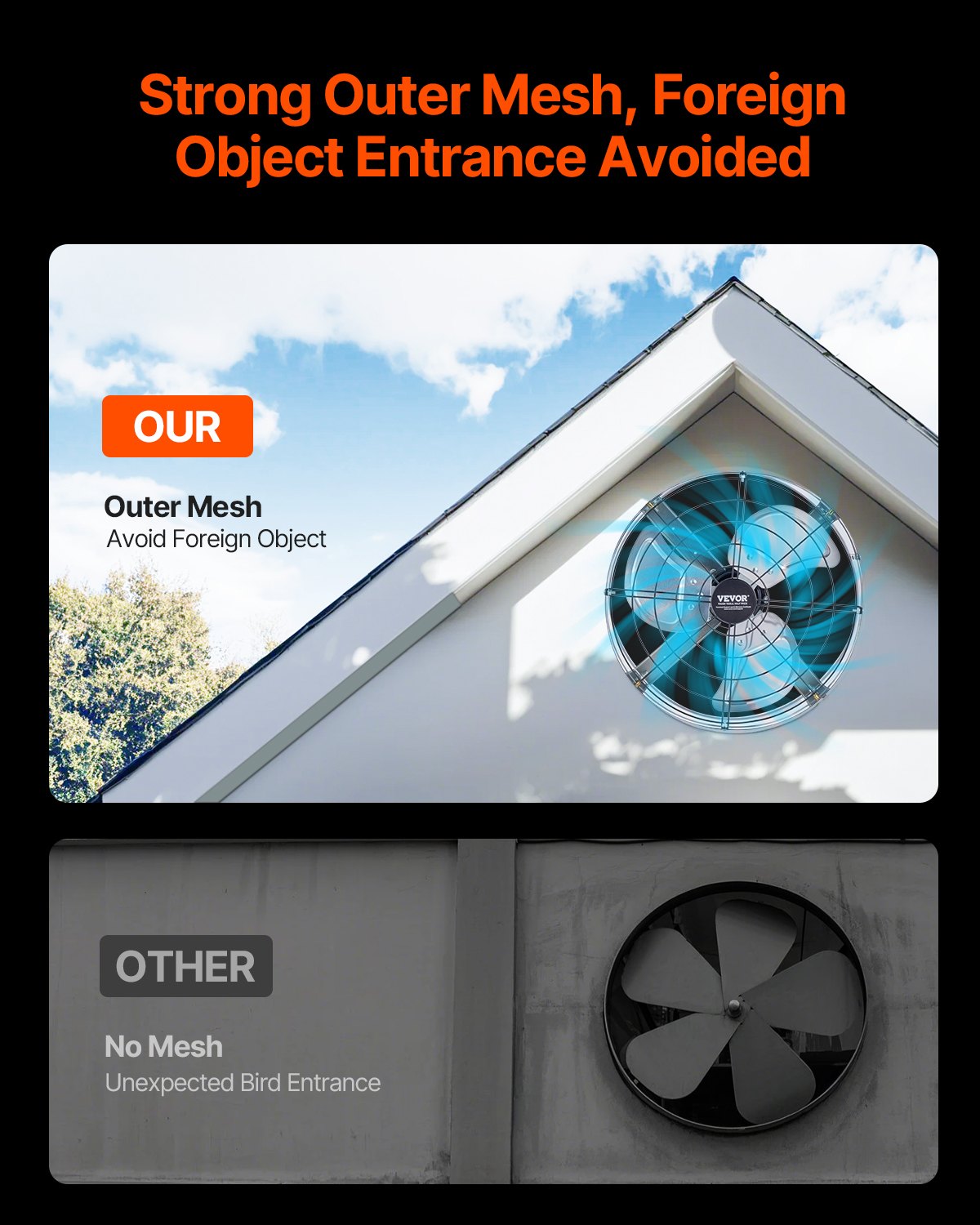 380 mm Gable Mount Fan 1300 CFM Attic Vent Fan with Adjustable Thermostat V952-SQFJ15YC1300339LIV3