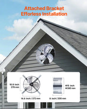 380 mm Gable Mount Fan 1300 CFM Attic Vent Fan with Adjustable Thermostat V952-SQFJ15YC1300339LIV3
