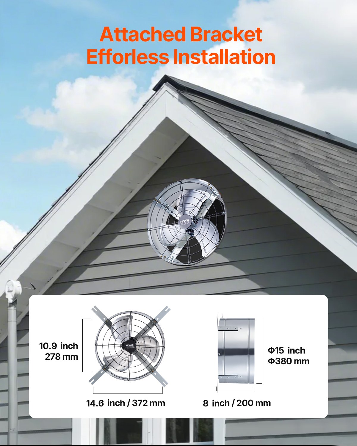 380 mm Gable Mount Fan 1300 CFM Attic Vent Fan with Adjustable Thermostat V952-SQFJ15YC1300339LIV3