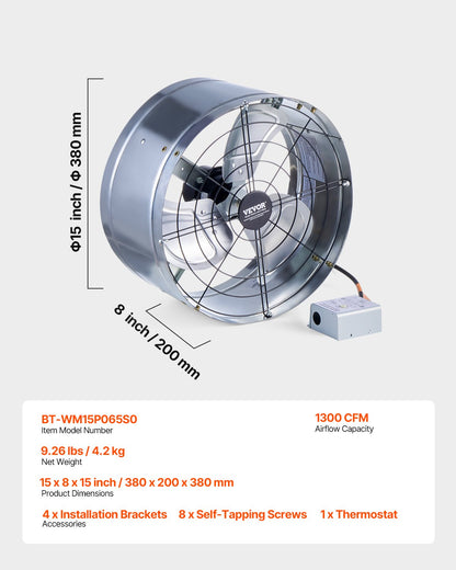 380 mm Gable Mount Fan 1300 CFM Attic Vent Fan with Adjustable Thermostat V952-SQFJ15YC1300339LIV3