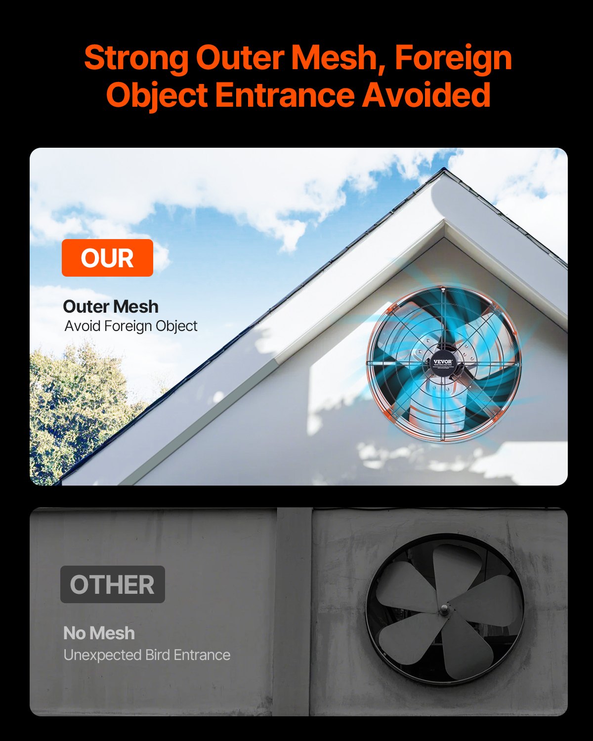 380 mm Gable Mount Fan 1650 CFM Attic Vent Fan with Adjustable Thermostat V952-SQFJ15YC16502BPXZV3