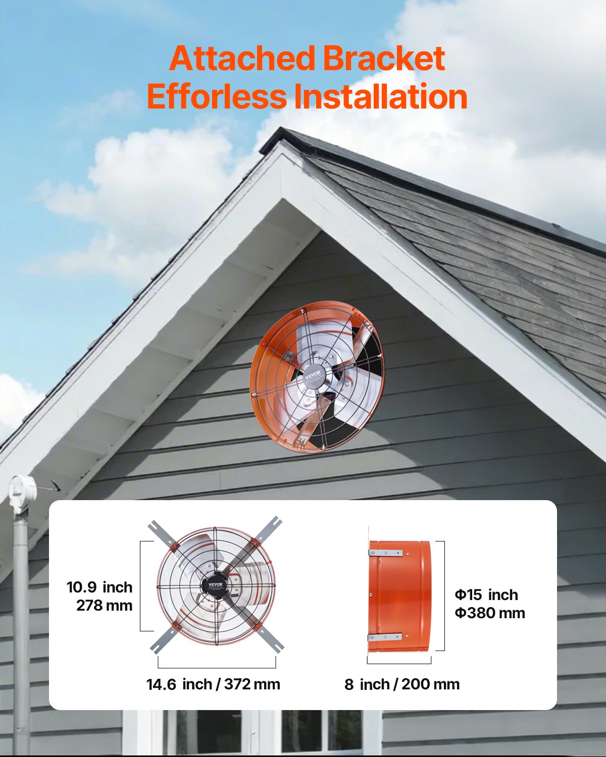 380 mm Gable Mount Fan 1650 CFM Attic Vent Fan with Adjustable Thermostat V952-SQFJ15YC16502BPXZV3