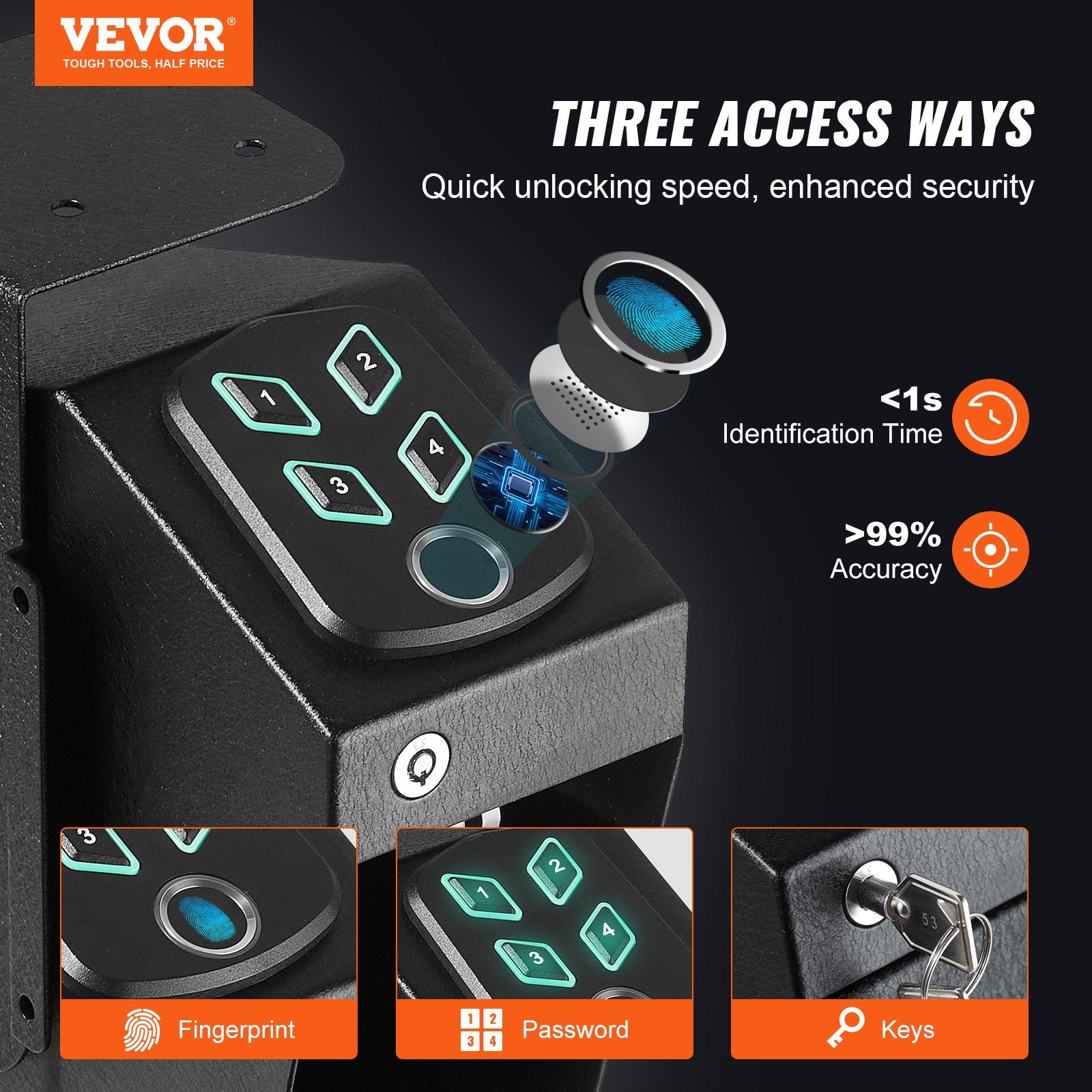 Mounted Gun Safe for Pistols Biometric Gun Safe 3 Access Ways for 1 Pistol V952-SQJCD0000000XXFXMV0