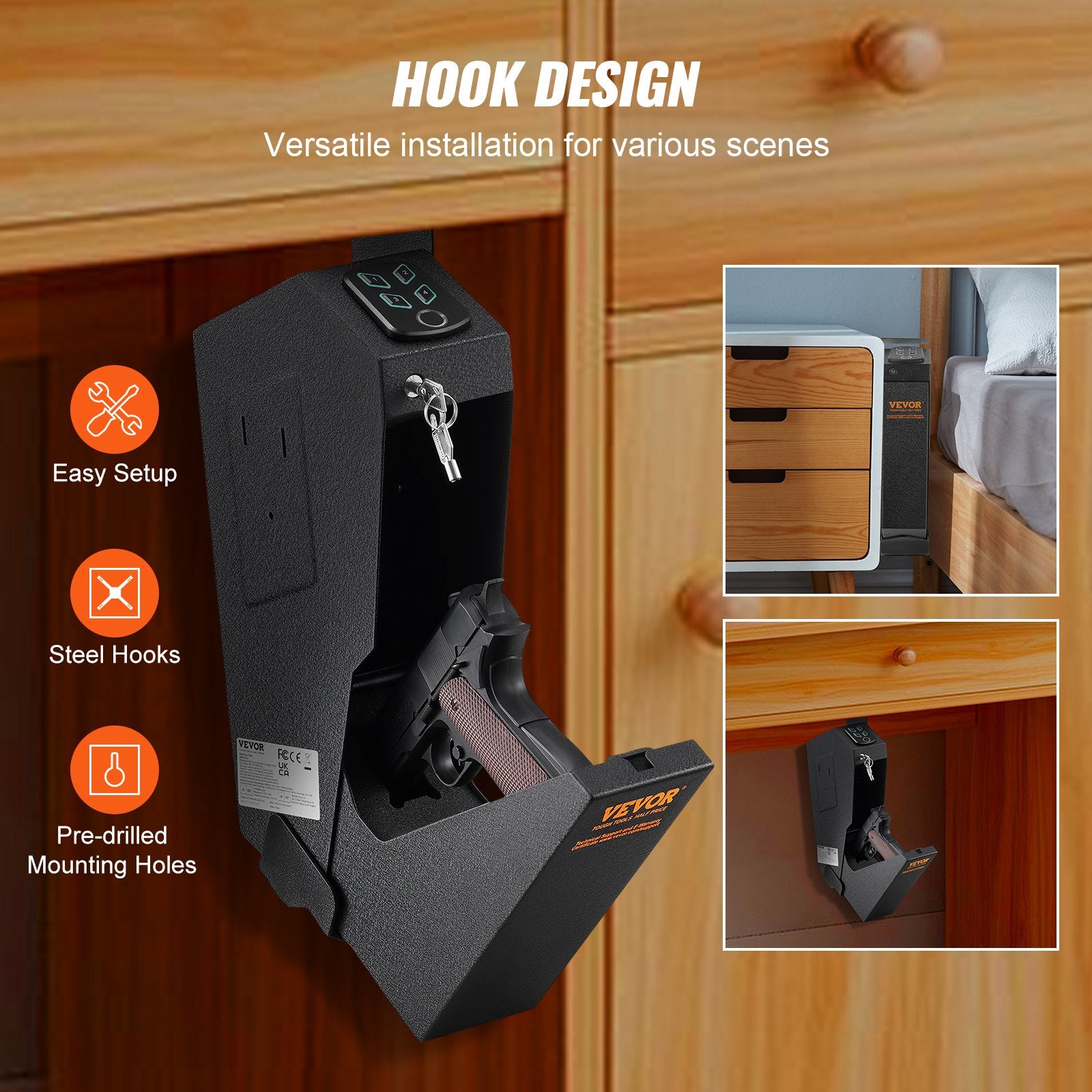 Mounted Gun Safe for Pistols Biometric Gun Safe 3 Access Ways for 1 Pistol V952-SQJCD0000000XXFXMV0