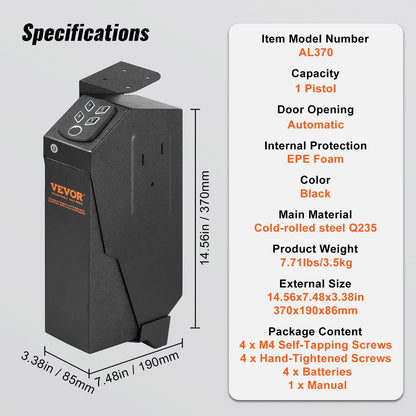 Mounted Gun Safe for Pistols Biometric Gun Safe 3 Access Ways for 1 Pistol V952-SQJCD0000000XXFXMV0