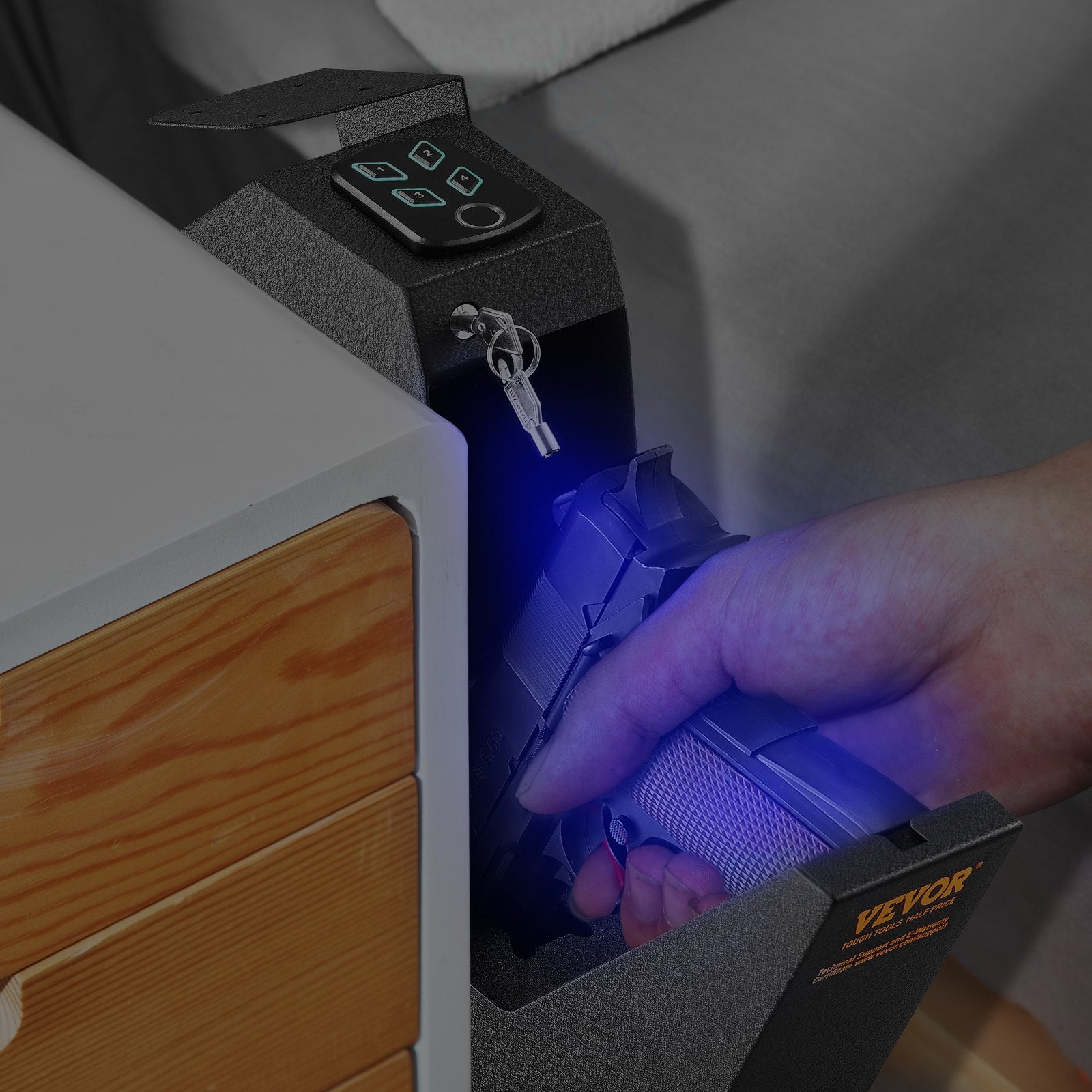 Mounted Gun Safe for Pistols Biometric Gun Safe 3 Access Ways for 1 Pistol V952-SQJCD0000000XXFXMV0
