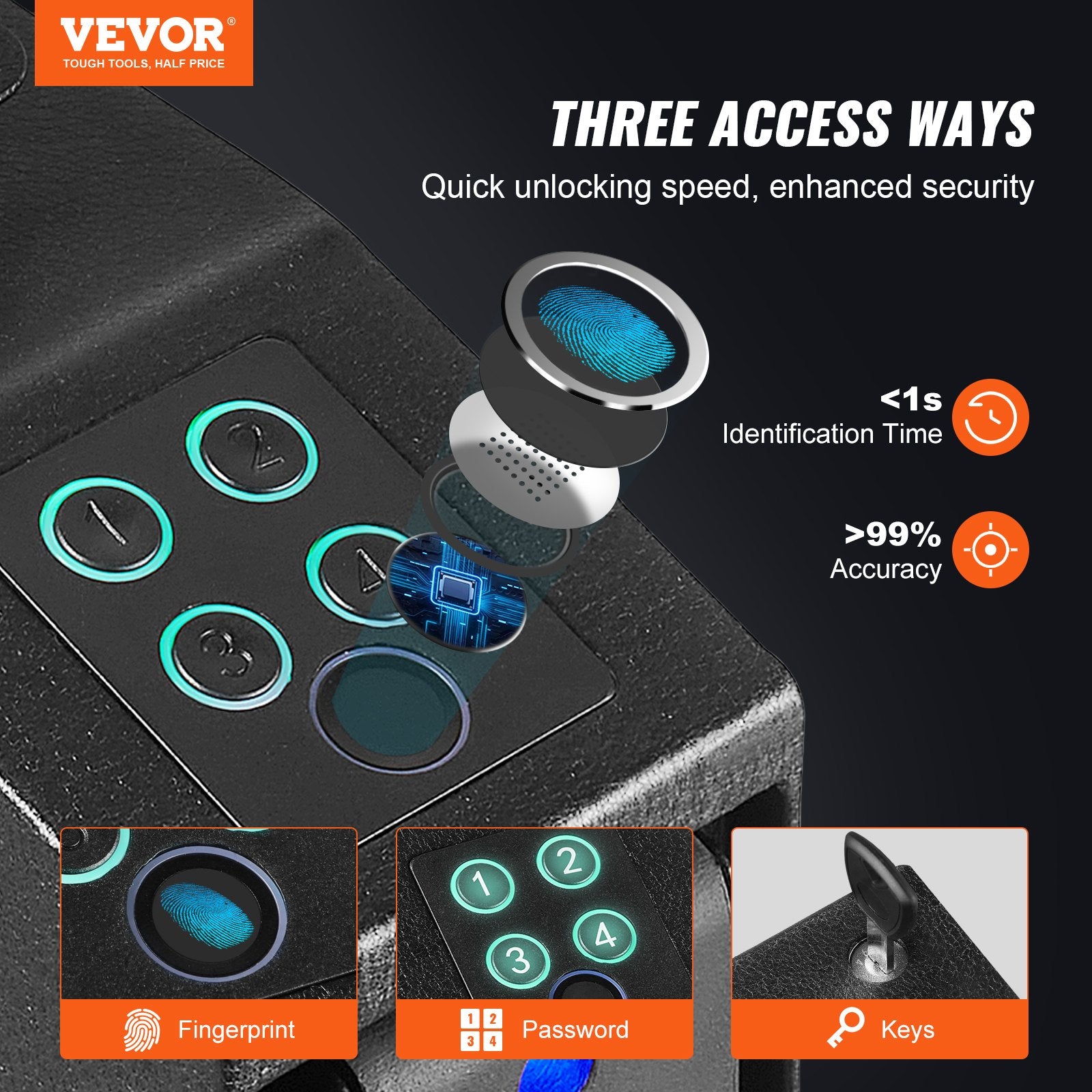 Mounted Gun Safe for Pistols Biometric Gun Safe 3 Access Ways 1 Pistol V952-SQJCT00000002M2N2V0