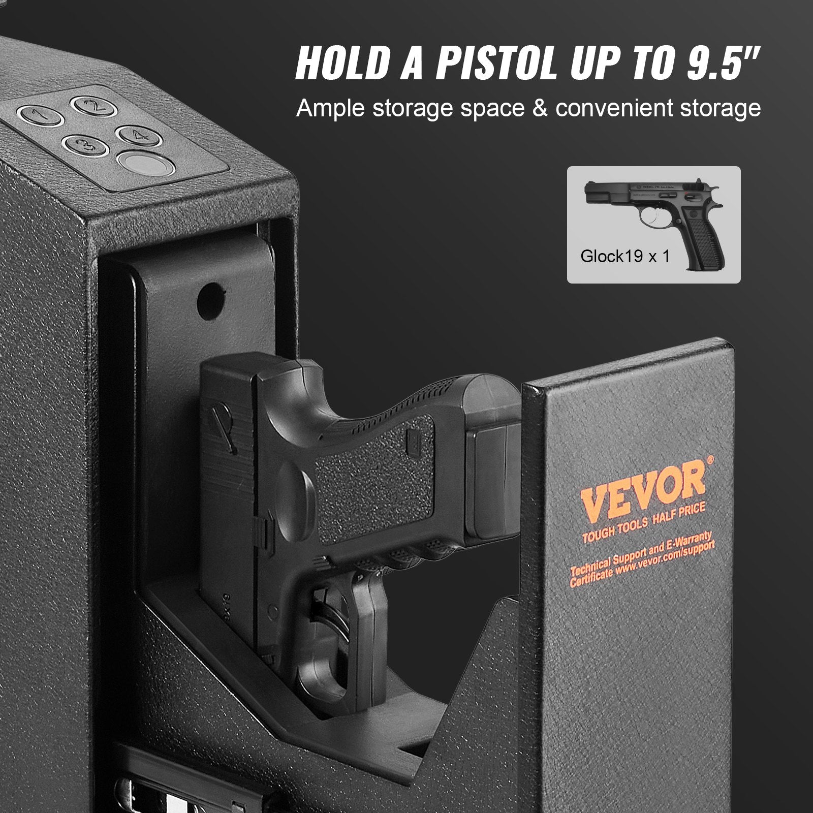 Mounted Gun Safe for Pistols Biometric Gun Safe 3 Access Ways 1 Pistol V952-SQJCT00000002M2N2V0