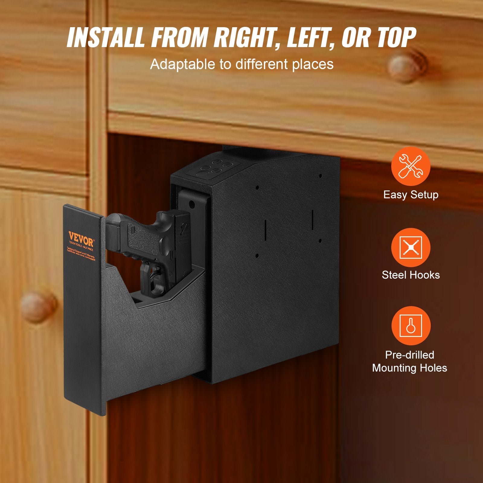 Mounted Gun Safe for Pistols Biometric Gun Safe 3 Access Ways 1 Pistol V952-SQJCT00000002M2N2V0