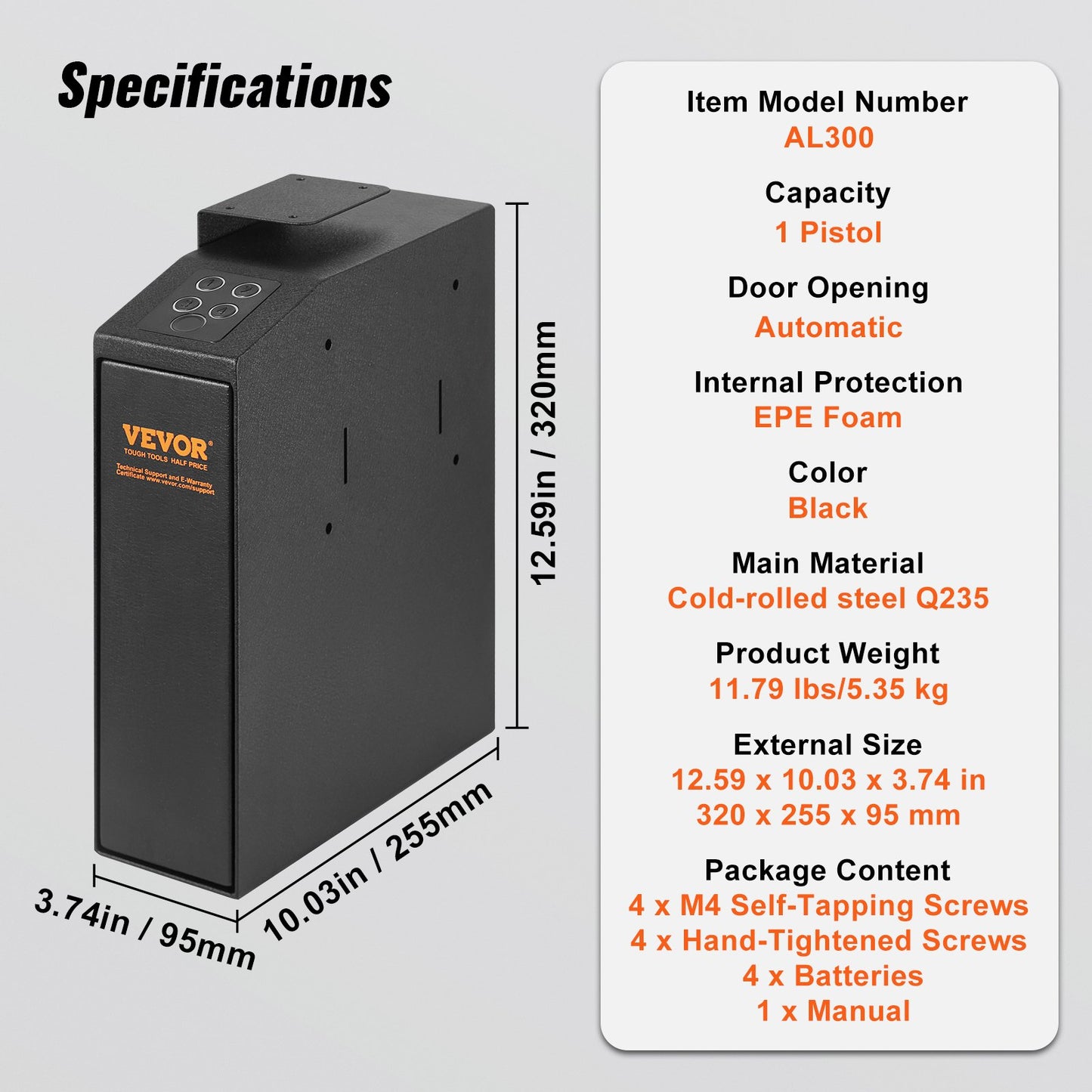 Mounted Gun Safe for Pistols Biometric Gun Safe 3 Access Ways 1 Pistol V952-SQJCT00000002M2N2V0
