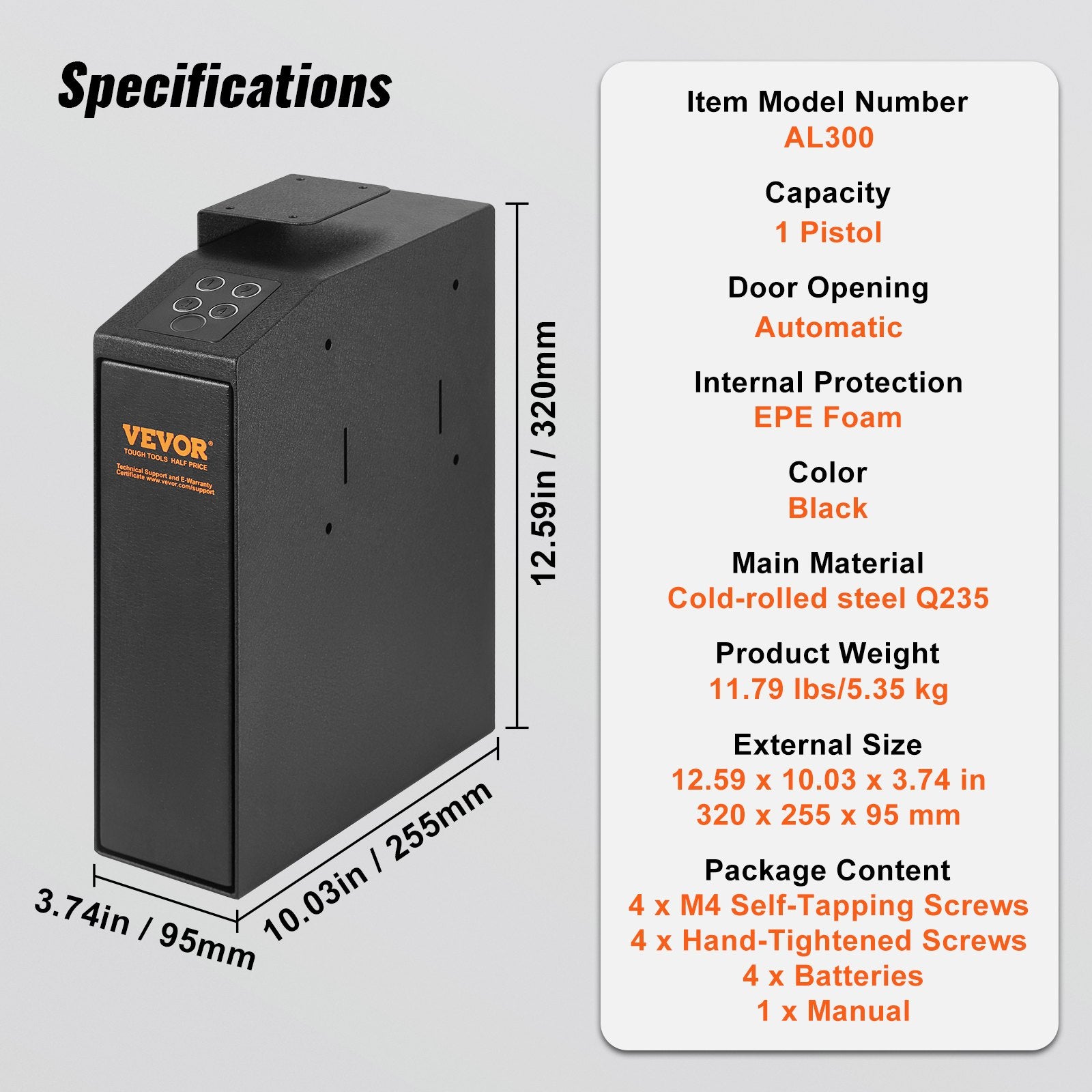 Mounted Gun Safe for Pistols Biometric Gun Safe 3 Access Ways 1 Pistol V952-SQJCT00000002M2N2V0