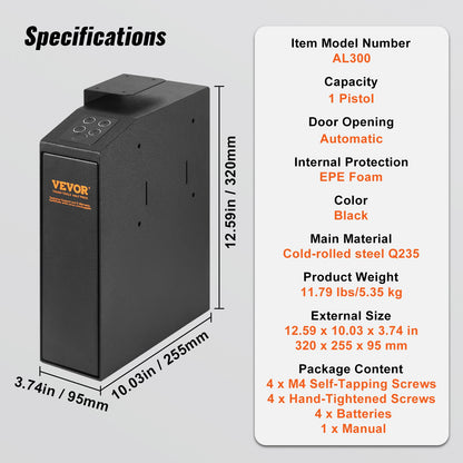 Mounted Gun Safe for Pistols Biometric Gun Safe 3 Access Ways 1 Pistol V952-SQJCT00000002M2N2V0