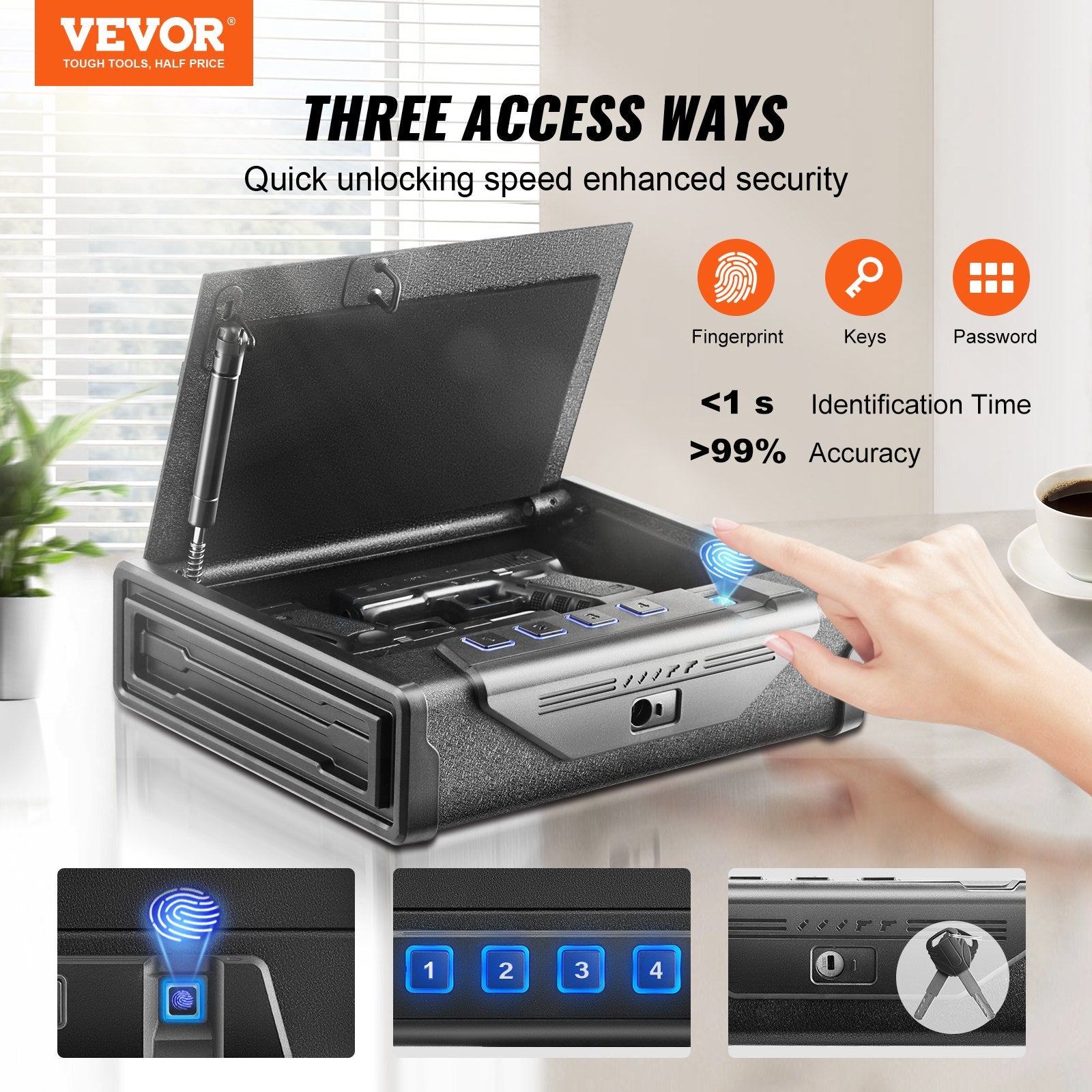 Gun Safe for Pistols Biometric Gun Safe with 3 Access Ways for 2 Pistols V952-SQJSK0000000I2P0ZV0