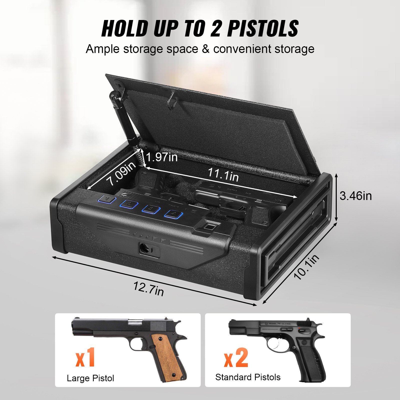 Gun Safe for Pistols Biometric Gun Safe with 3 Access Ways for 2 Pistols V952-SQJSK0000000I2P0ZV0