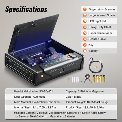 Gun Safe for Pistols Biometric Gun Safe with 3 Access Ways for 2 Pistols V952-SQJSK0000000I2P0ZV0