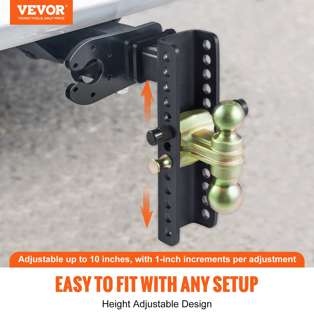 Adjustable Trailer Hitch, 25.4 cm Drop & 21.59 cm Rise Hitch Ball Mount with 5.08 cm Receiver, Solid Tube, V952-SQTQJTCB22253VXAJV0
