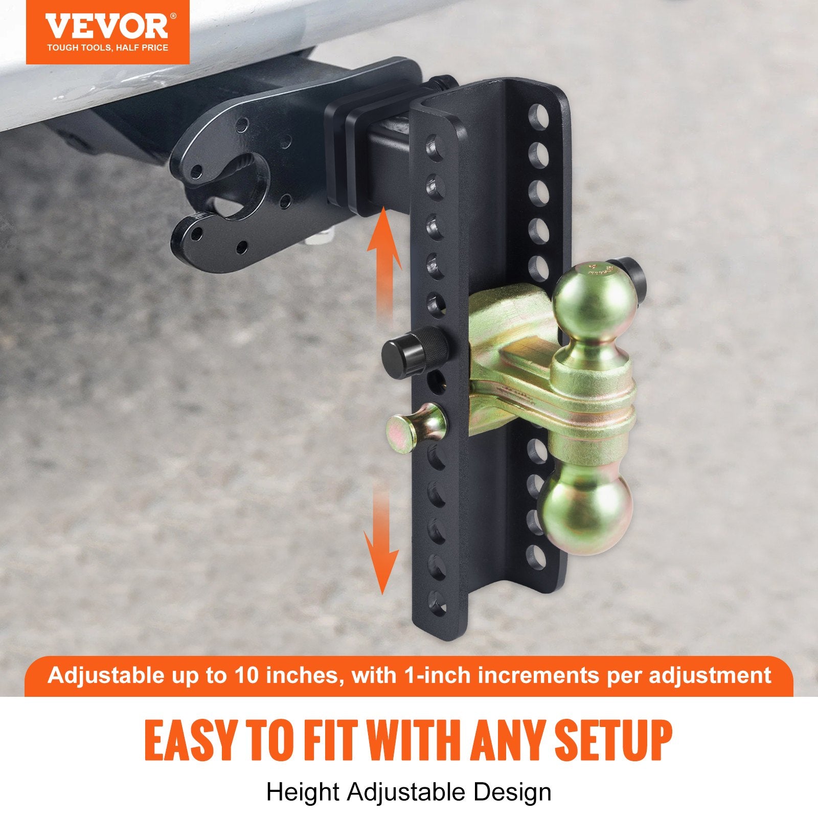 Adjustable Trailer Hitch, 25.4 cm Drop & 21.59 cm Rise Hitch Ball Mount with 5.08 cm Receiver, Solid Tube, V952-SQTQJTCB22253VXAJV0
