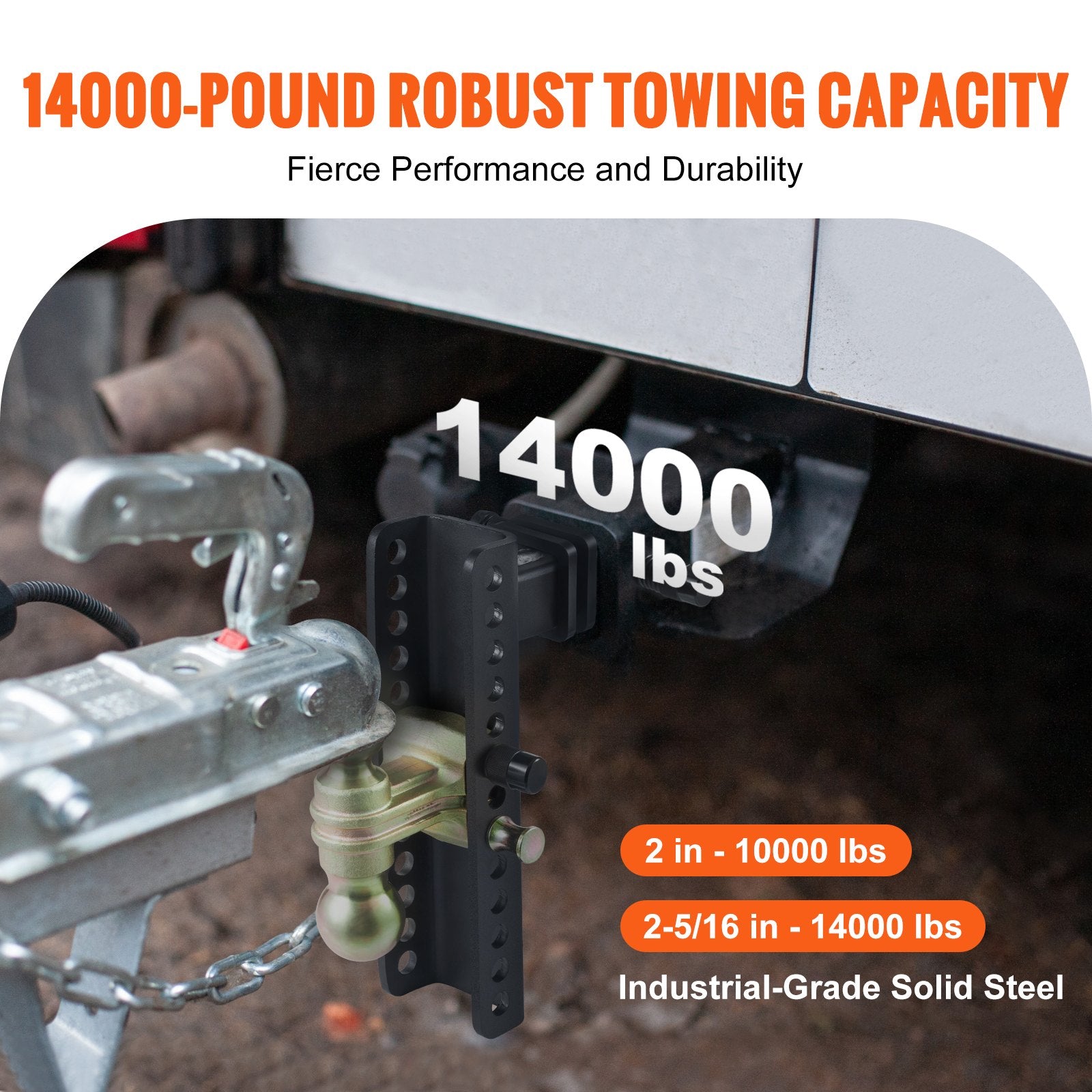 Adjustable Trailer Hitch, 25.4 cm Drop & 21.59 cm Rise Hitch Ball Mount with 5.08 cm Receiver, Solid Tube, V952-SQTQJTCB22253VXAJV0
