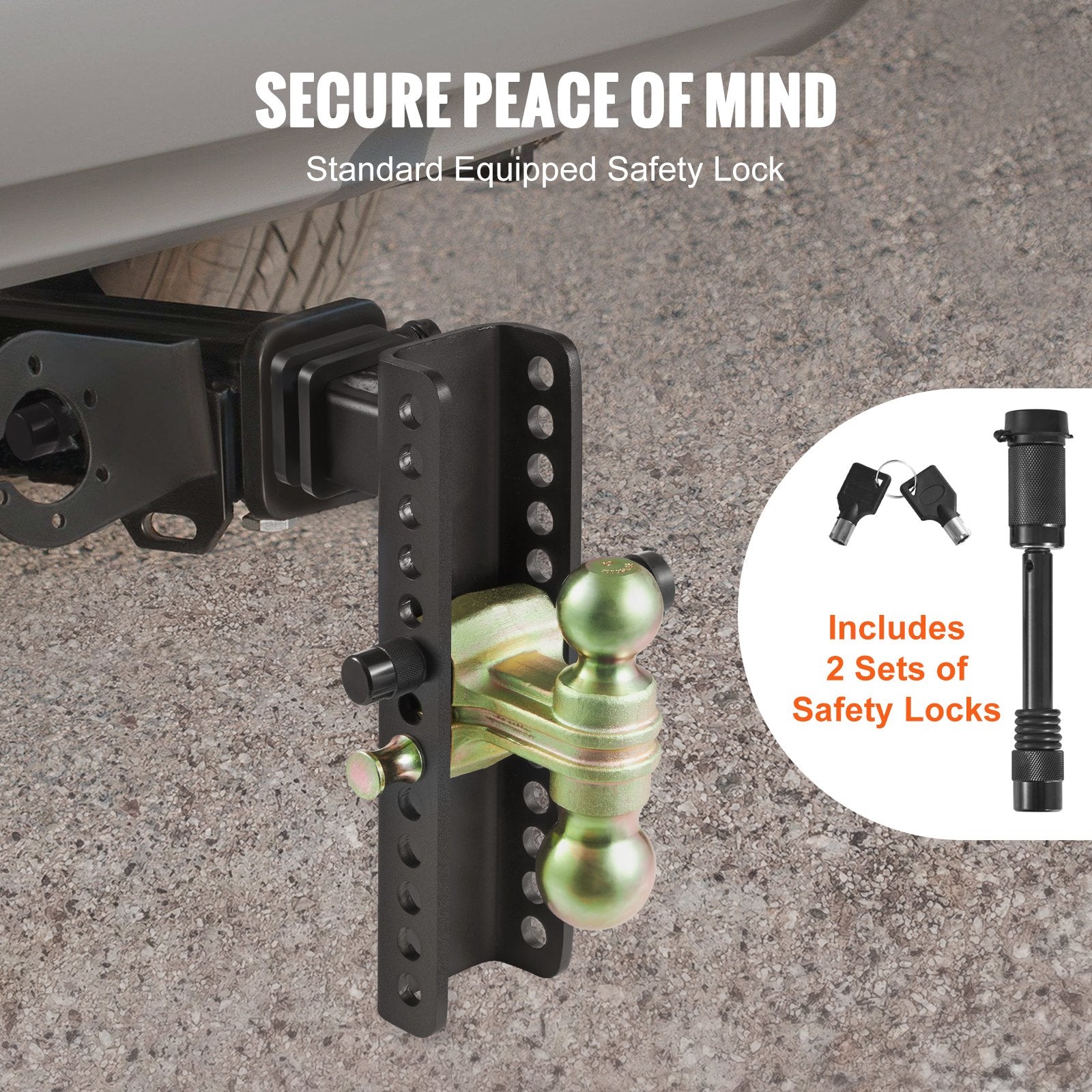 Adjustable Trailer Hitch, 25.4 cm Drop & 21.59 cm Rise Hitch Ball Mount with 5.08 cm Receiver, Solid Tube, V952-SQTQJTCB22253VXAJV0