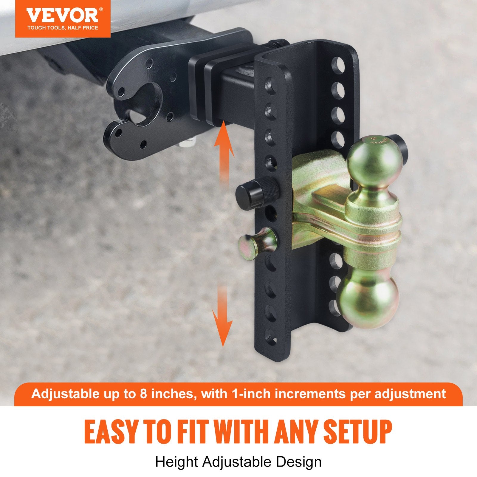 Adjustable Trailer Hitch, 203.2 mm Drop & 165.1 mm Rise Hitch Ball Mount with 50.8 mm Receiver, Solid Tube, V952-SQTQJTCB22259NAWHV0