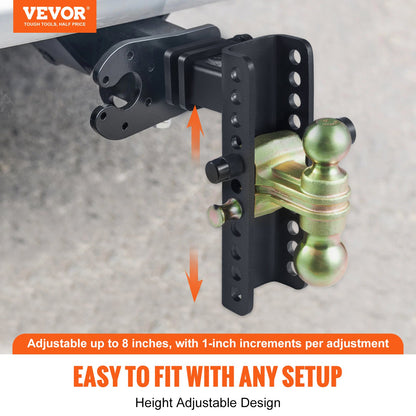 Adjustable Trailer Hitch, 203.2 mm Drop & 165.1 mm Rise Hitch Ball Mount with 50.8 mm Receiver, Solid Tube, V952-SQTQJTCB22259NAWHV0