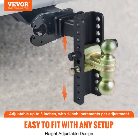 Adjustable Trailer Hitch, 203.2 mm Drop & 165.1 mm Rise Hitch Ball Mount with 50.8 mm Receiver, Solid Tube, V952-SQTQJTCB22259NAWHV0