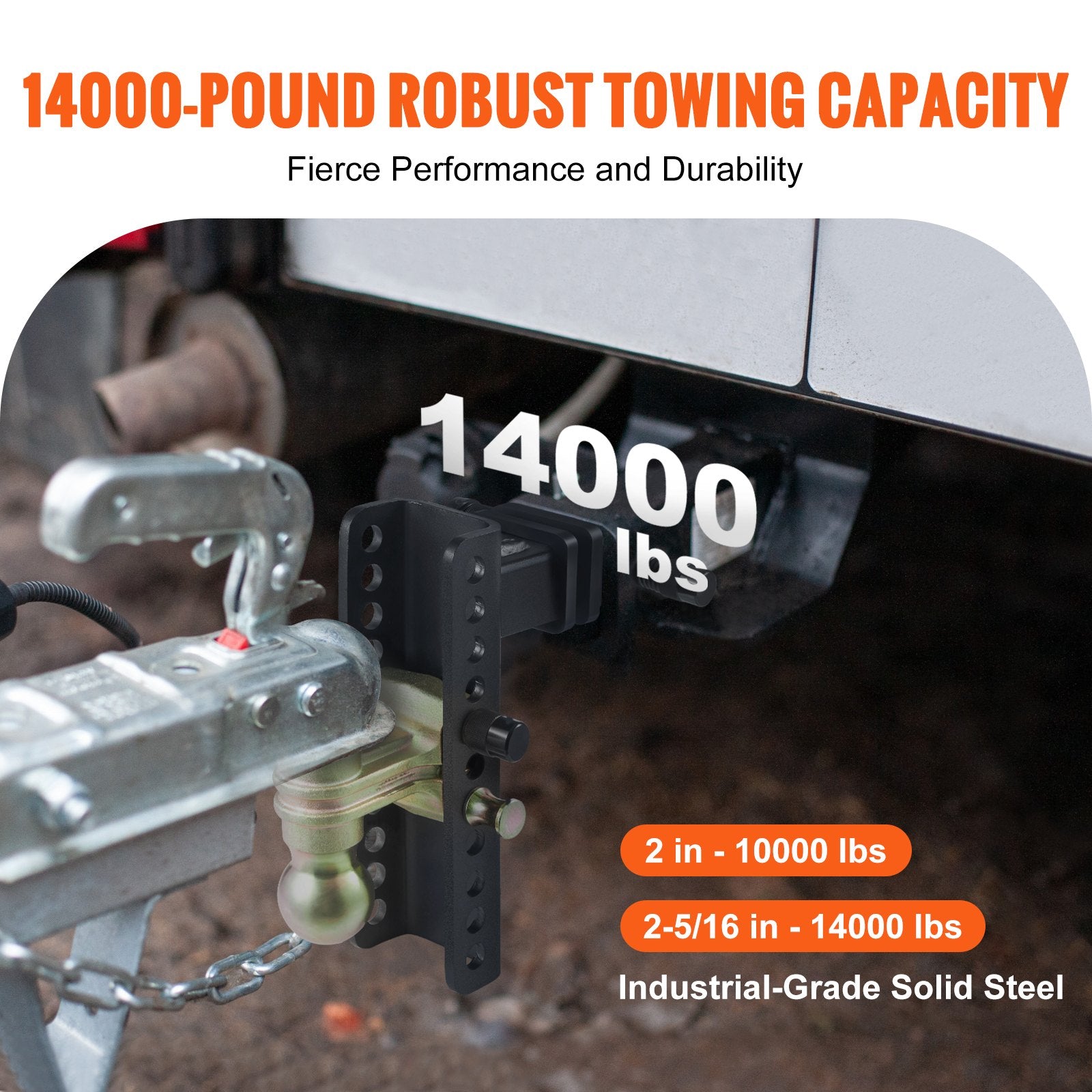Adjustable Trailer Hitch, 203.2 mm Drop & 165.1 mm Rise Hitch Ball Mount with 50.8 mm Receiver, Solid Tube, V952-SQTQJTCB22259NAWHV0
