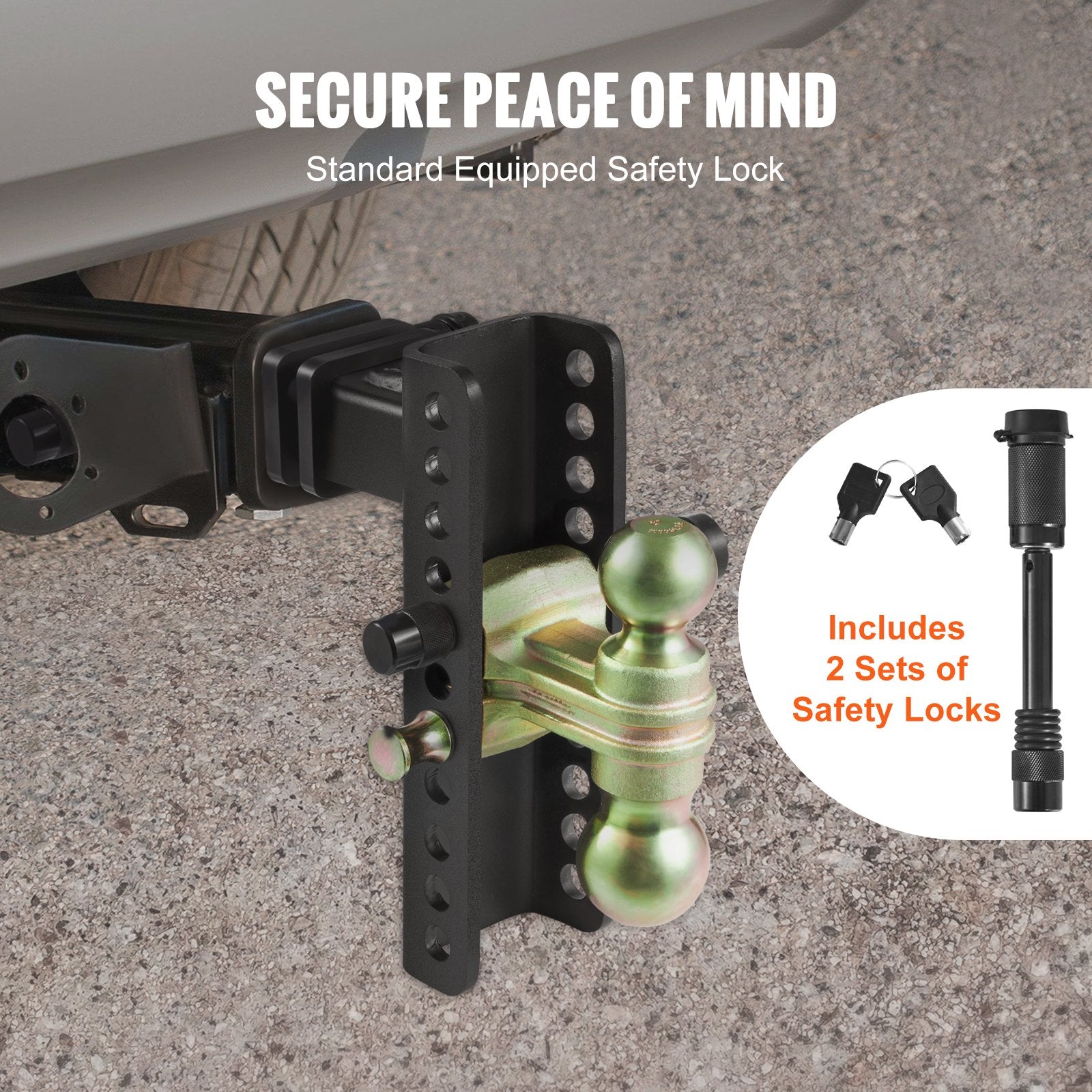 Adjustable Trailer Hitch, 203.2 mm Drop & 165.1 mm Rise Hitch Ball Mount with 50.8 mm Receiver, Solid Tube, V952-SQTQJTCB22259NAWHV0