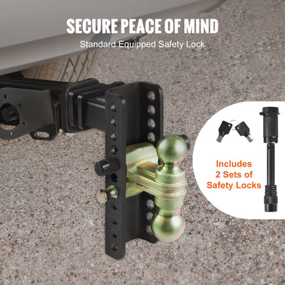 Adjustable Trailer Hitch, 203.2 mm Drop & 165.1 mm Rise Hitch Ball Mount with 50.8 mm Receiver, Solid Tube, V952-SQTQJTCB22259NAWHV0