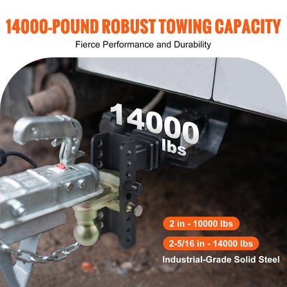 Adjustable Trailer Hitch, 152.4 mm Drop & 114.3 mm Rise Hitch Ball Mount with 50.8 mm Receiver, Solid Tube, V952-SQTQJTCB2225DZS3SV0