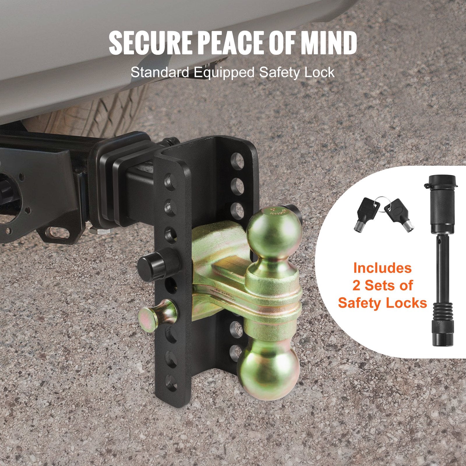 Adjustable Trailer Hitch, 152.4 mm Drop & 114.3 mm Rise Hitch Ball Mount with 50.8 mm Receiver, Solid Tube, V952-SQTQJTCB2225DZS3SV0
