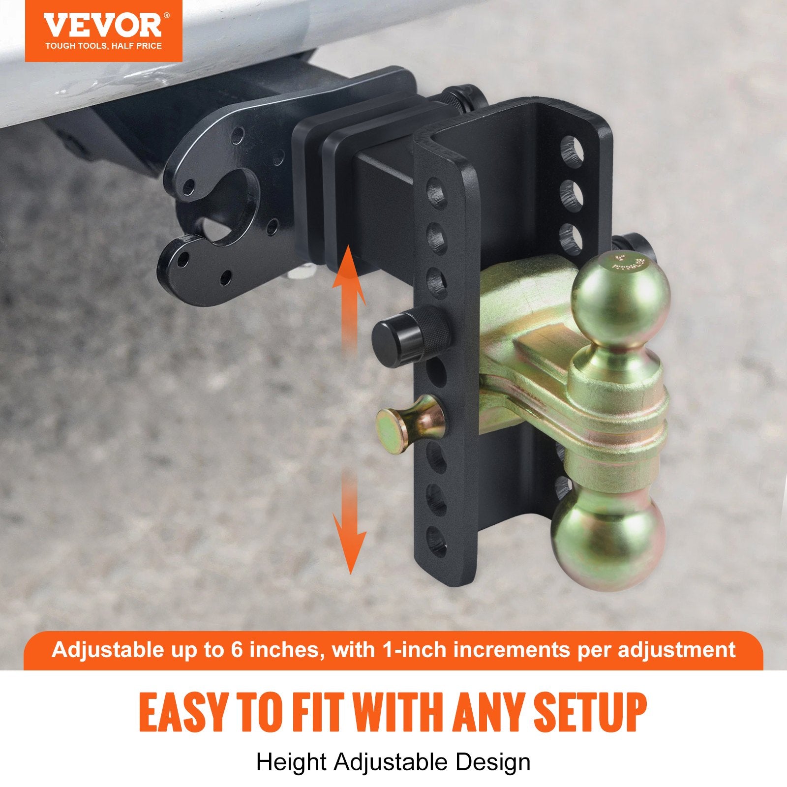 Adjustable Trailer Hitch, 15cm Drop & 11.43cm Rise Hitch Ball Mount with 6.35cm Receiver, Solid Tube, 6577 V952-SQTQJTCB25221G4VYV0
