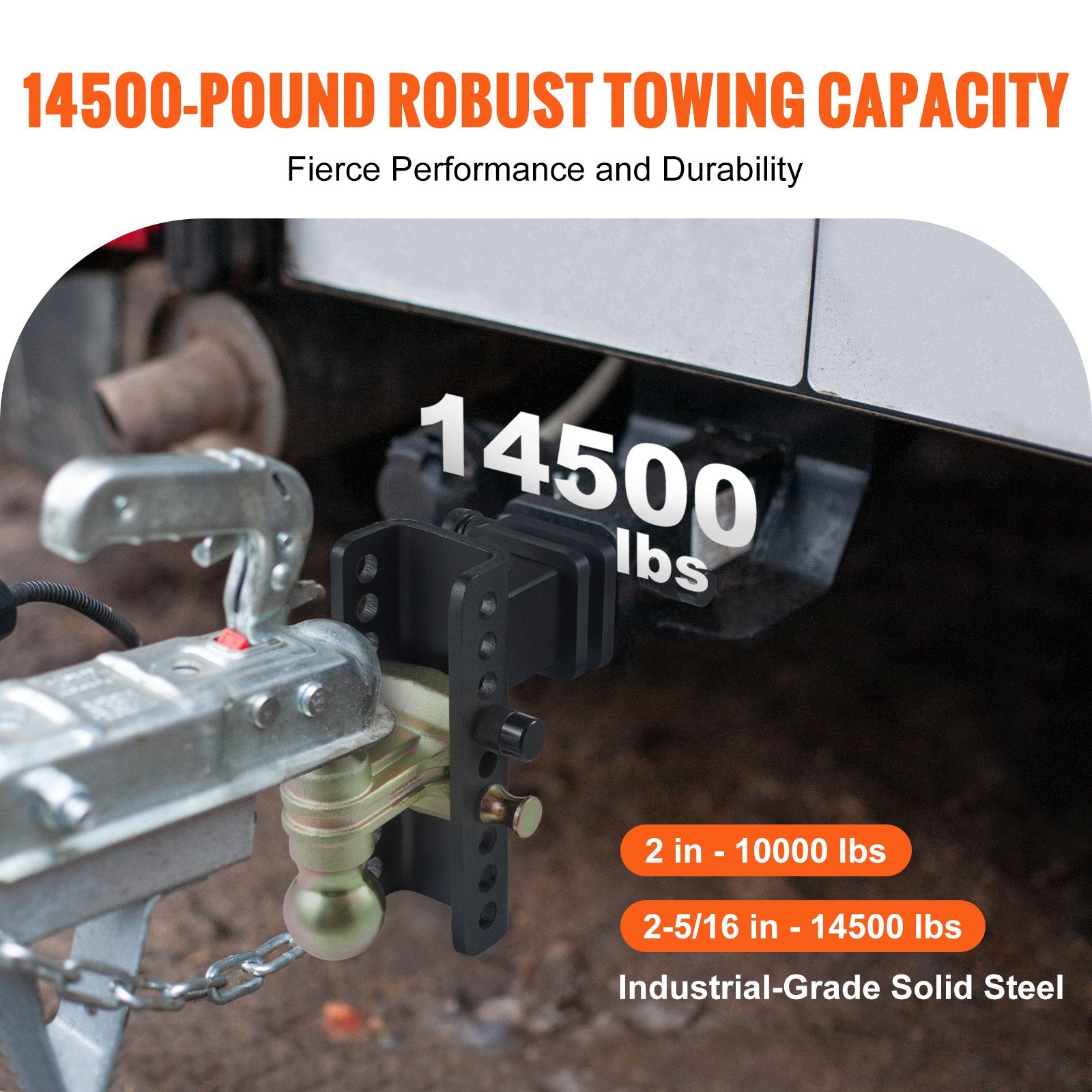 Adjustable Trailer Hitch, 15cm Drop & 11.43cm Rise Hitch Ball Mount with 6.35cm Receiver, Solid Tube, 6577 V952-SQTQJTCB25221G4VYV0