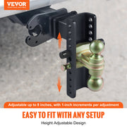 Adjustable Trailer Hitch, 203.2 mm Drop & 165.1 mm Rise Hitch Ball Mount with 63.5 mm Receiver, Solid Tube, V952-SQTQJTCB2522I0FA2V0