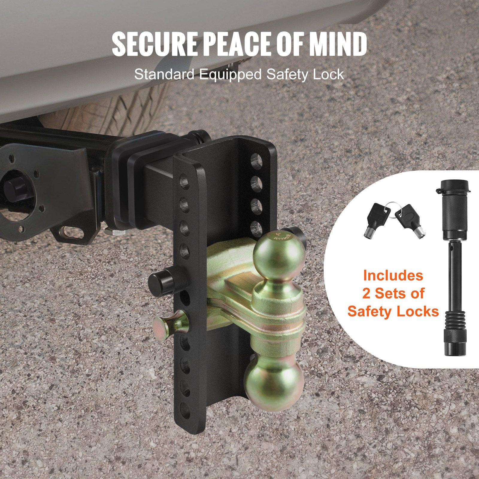 Adjustable Trailer Hitch, 203.2 mm Drop & 165.1 mm Rise Hitch Ball Mount with 63.5 mm Receiver, Solid Tube, V952-SQTQJTCB2522I0FA2V0